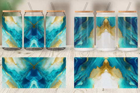 Glass Can Wrap Turquoise Watercolor Ink Sublimation artnoy 