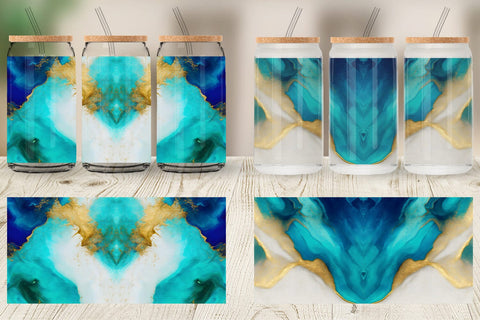 Glass Can Wrap Turquoise Watercolor Ink Sublimation artnoy 