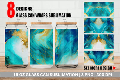 Glass Can Wrap Turquoise Watercolor Ink Sublimation artnoy 