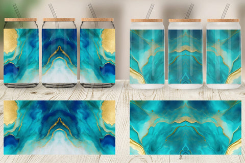 Glass Can Wrap Turquoise Watercolor Ink Sublimation artnoy 