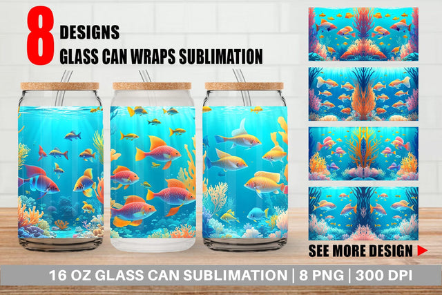 Glass Can Wrap Underwater Tropical Fish Sublimation artnoy 