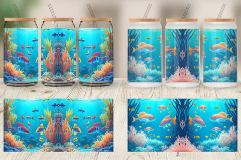Glass Can Wrap Underwater Tropical Fish Sublimation artnoy 