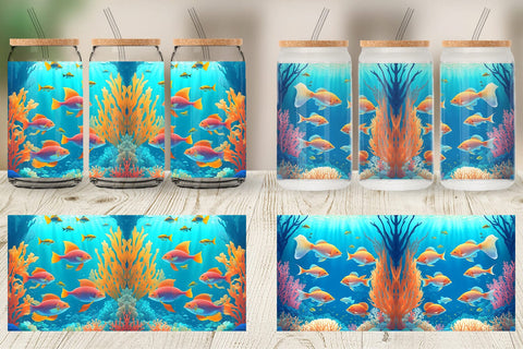 Glass Can Wrap Underwater Tropical Fish Sublimation artnoy 
