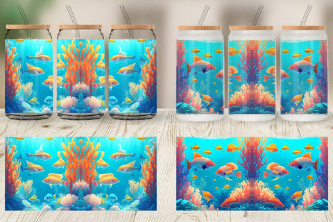 Glass Can Wrap Underwater Tropical Fish Sublimation artnoy 