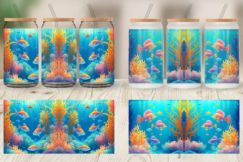 Glass Can Wrap Underwater Tropical Fish Sublimation artnoy 