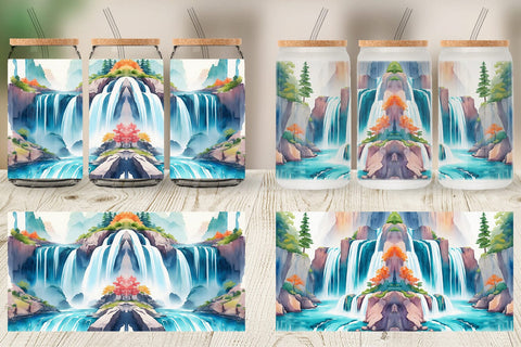 Glass Can Wrap Waterfalls Landscape Sublimation artnoy 