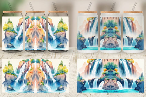 Glass Can Wrap Waterfalls Landscape Sublimation artnoy 