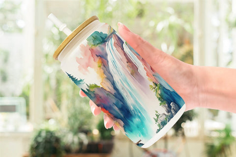 Glass Can Wrap Waterfalls Landscape Sublimation artnoy 