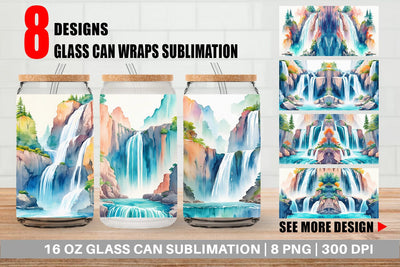 Glass Can Wrap Waterfalls Landscape Sublimation artnoy 