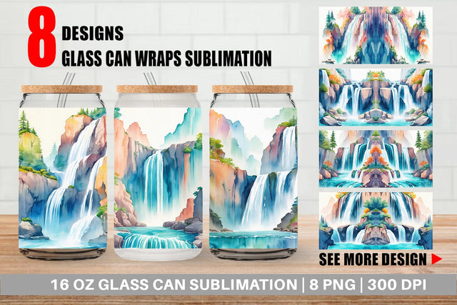 Glass Can Wrap Waterfalls Landscape Sublimation artnoy 