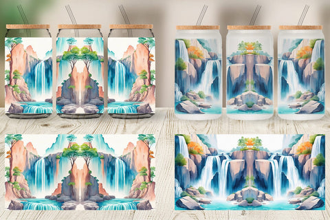 Glass Can Wrap Waterfalls Landscape Sublimation artnoy 