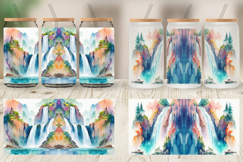 Glass Can Wrap Waterfalls Landscape Sublimation artnoy 