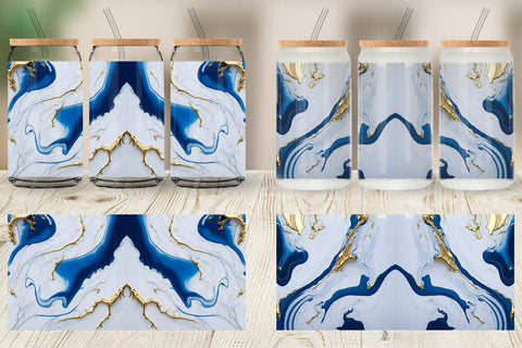 Glass Can Wrap White Blue Liquid marble Sublimation artnoy 