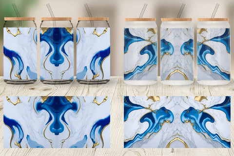 Glass Can Wrap White Blue Liquid marble Sublimation artnoy 