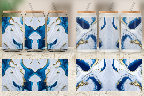 Glass Can Wrap White Blue Liquid marble Sublimation artnoy 