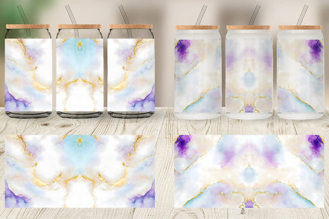 Glass Can Wrap White Gold Alcohol Ink Sublimation artnoy 