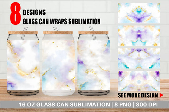 Glass Can Wrap White Gold Alcohol Ink Sublimation artnoy 
