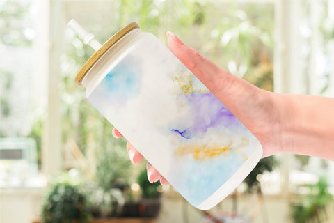 Glass Can Wrap White Gold Alcohol Ink Sublimation artnoy 