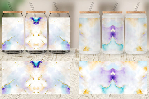 Glass Can Wrap White Gold Alcohol Ink Sublimation artnoy 