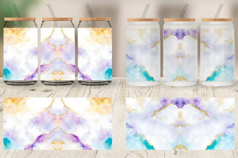 Glass Can Wrap White Gold Alcohol Ink Sublimation artnoy 