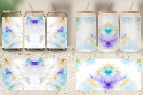 Glass Can Wrap White Gold Alcohol Ink Sublimation artnoy 