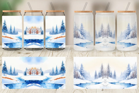 Glass Can Wrap Winter Landscape Sublimation artnoy 