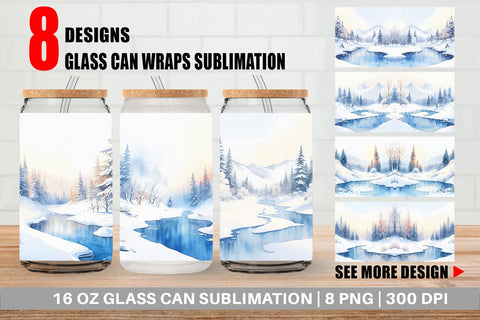 Glass Can Wrap Winter Landscape Sublimation artnoy 