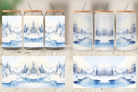 Glass Can Wrap Winter Landscape Sublimation artnoy 