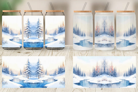 Glass Can Wrap Winter Landscape Sublimation artnoy 