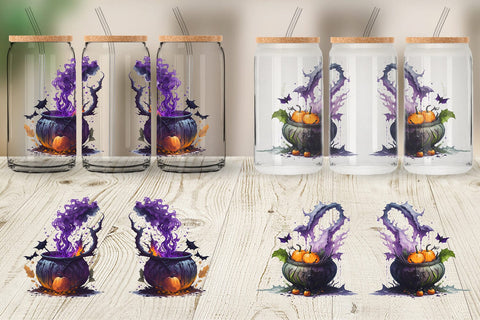 Glass Can Wrap Witch's Cauldron Halloween Sublimation artnoy 
