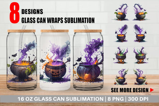 Glass Can Wrap Witch's Cauldron Halloween Sublimation artnoy 