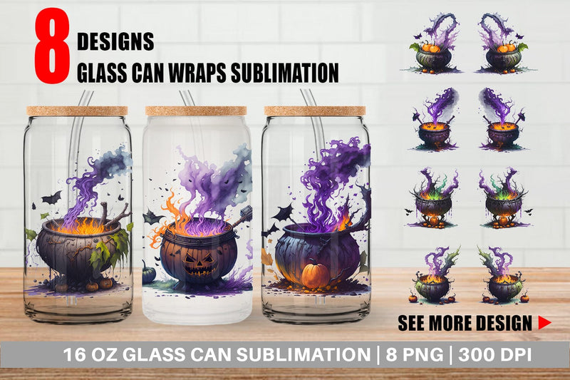 Glass Can Wrap Witch's Cauldron Halloween Sublimation artnoy 