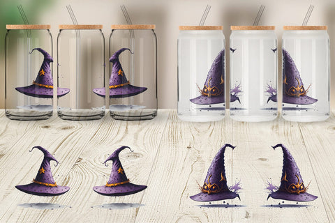 Glass Can Wrap Witch's Hat Halloween Sublimation artnoy 