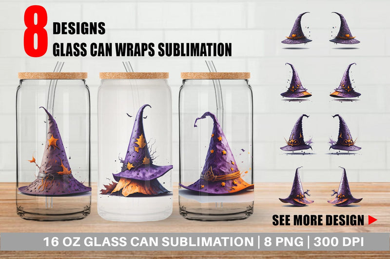 Glass Can Wrap Witch's Hat Halloween Sublimation artnoy 