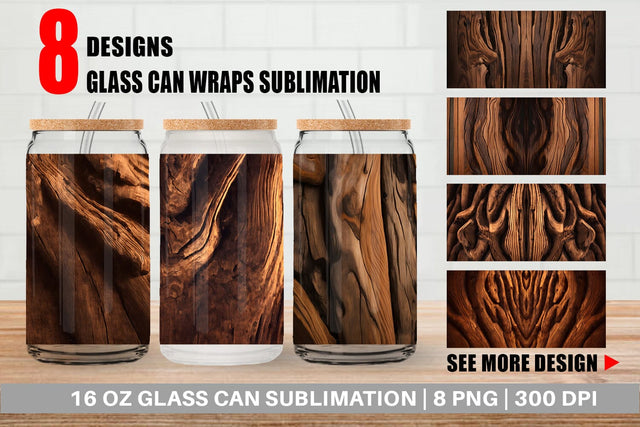 Glass Can Wrap Wood Texture Sublimation artnoy 
