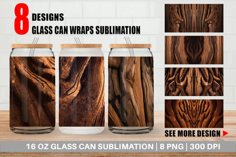 Glass Can Wrap Wood Texture Sublimation artnoy 
