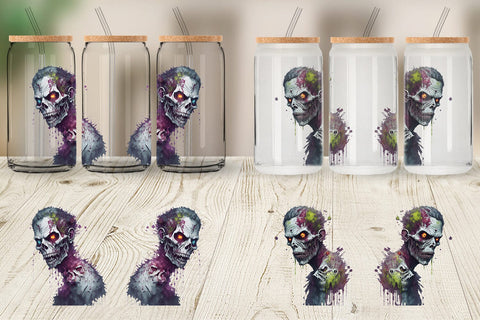 Glass Can Wrap Zombie Halloween Sublimation artnoy 
