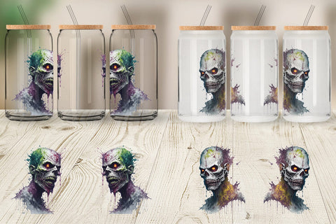 Glass Can Wrap Zombie Halloween Sublimation artnoy 