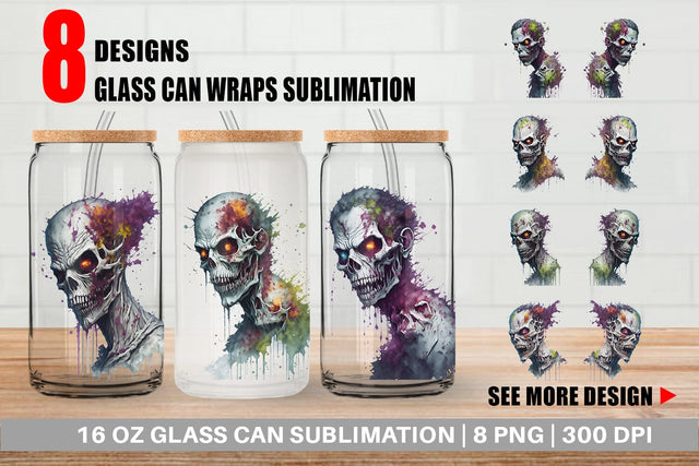 Glass Can Wrap Zombie Halloween Sublimation artnoy 
