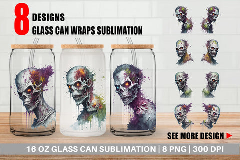 Glass Can Wrap Zombie Halloween Sublimation artnoy 