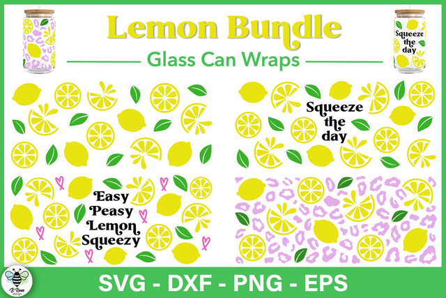 Glass Can Wraps Lemon Bundle | Summer Glass Can SVG Wrap SVG B Renee Design 