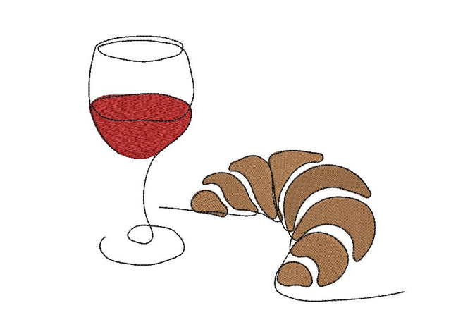 Glass of Wine and Croissant Machine Embroidery Design Embroidery/Applique DESIGNS Canada Embroidery 