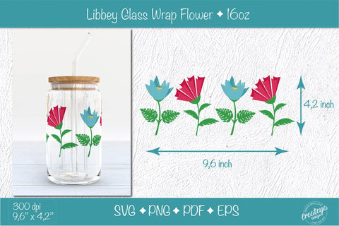 Glass wrap sublimation with groovy flowers SVG Createya Design 