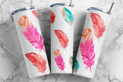 Glitter 20 oz Skinny Tumbler Sublimation Design Template Feather Glitter Tumbler Design Straight & Tapered Digital Download PNG Sublimation TumblersByPhill 