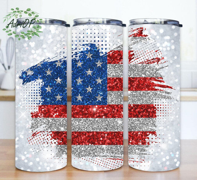 Glitter American Flag Full Tumbler Wrap, American 20oz Skinny Tumbler, Patriotic Tumbler Design, 4th Of July Tumbler Png, Memorial Day Gift, Instant Download Sublimation AdriOP 