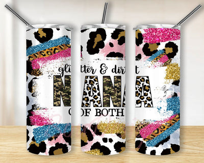 Glitter And Dirt NANA Of Both Leopard Print Sublimation Design, 20oz Skinny Tumbler Wraps Templates Straight Tapered - PNG Instant Download Sublimation BouDesign 