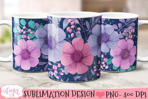 Glitter and Flowers Mug wrap PNG for Sublimation Sublimation Amorclipart 