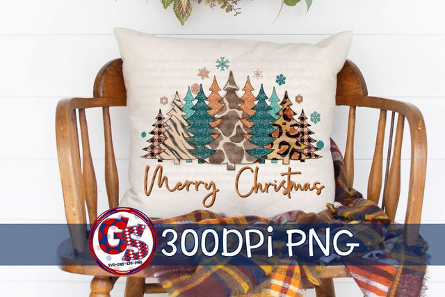 Glitter Animal Print Merry Christmas Trees PNG for Sublimation Sublimation Greedy Stitches 