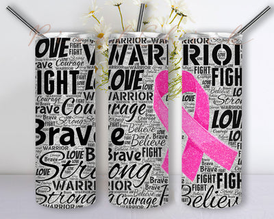 Glitter Awareness Ribbon Word Art breast Cancer Pink Straight Warped Design Digital Download PNG 20 oz Skinny Tumbler Sublimation Sublimation PixelChick 
