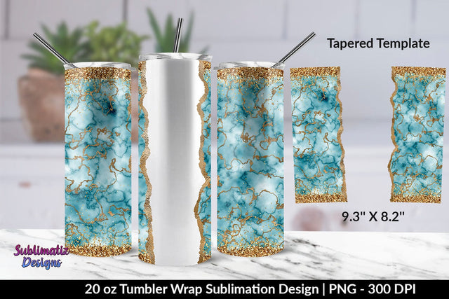 Glitter Blue Marble 20oz Skinny Tumbler Wrap Sublimation Design Sublimation Sublimatiz Designs 